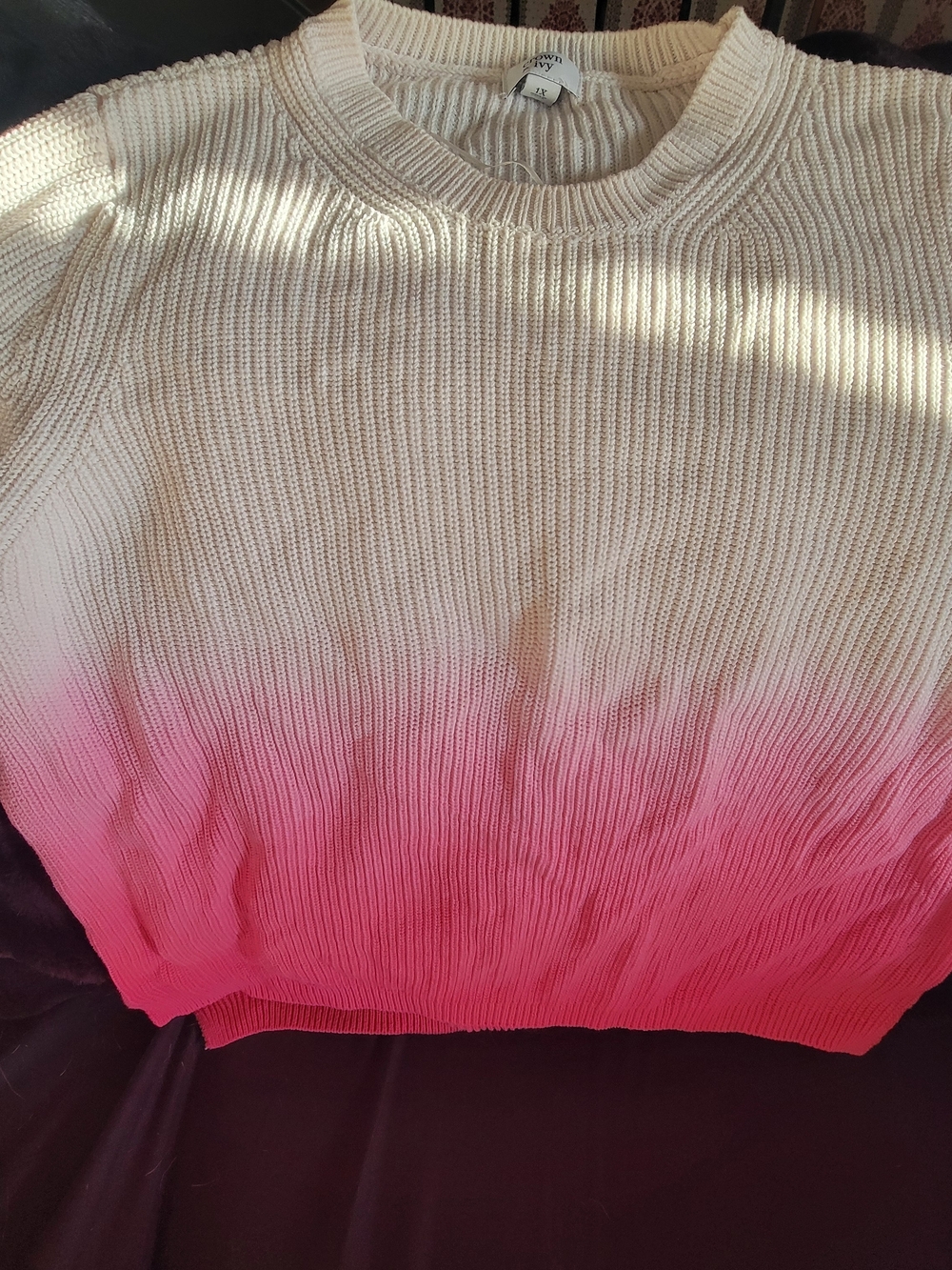 crown & ivy Cream Ribbed Knit Sweater